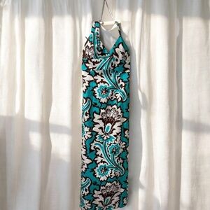 Milly Floral Halter Dress in Teal and Brown cotton